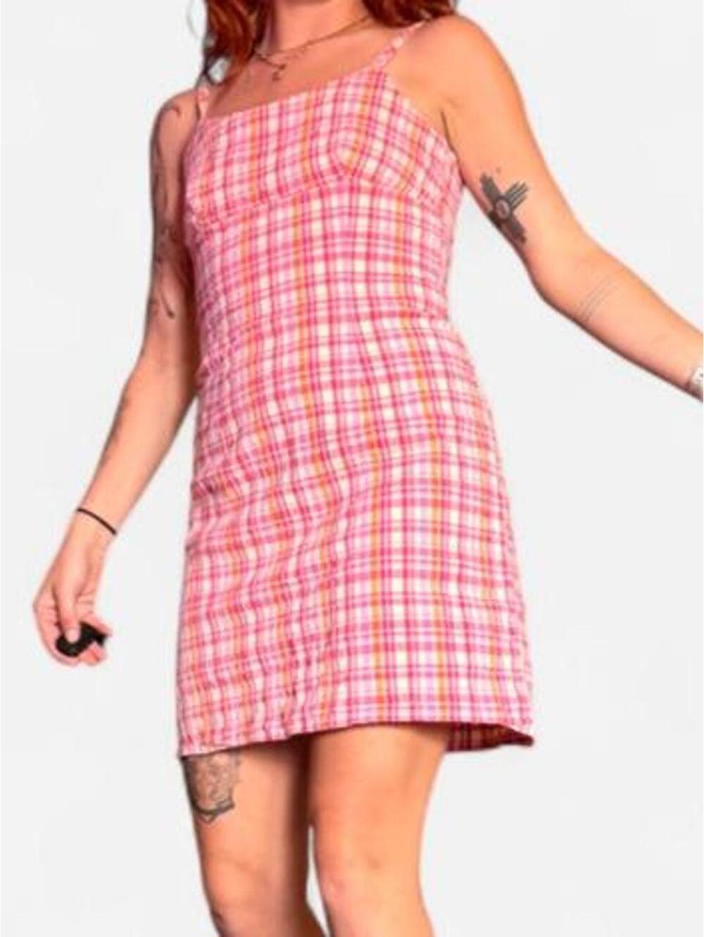 Pink and white plaid mini dress with cut out back #plaid #cutout
